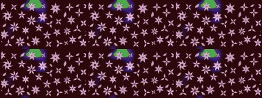 Hediye ambalaj kağıdı, tebrik kartları, posterler ve pankart tasarımı. Raster düz çiçek çizim deseni. Kahverengi renkte çiçekler.