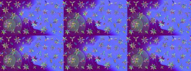 Raster illüstrasyonundaki çiçek desenli çizim. Düz Çiçek Elementleri Tasarımı. Mor renkli çiçekler. Renkli Bahar Teması çizim şablonu.