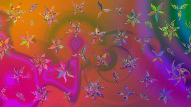 Düz Çiçek Elementleri Tasarımı. Renkli Bahar Teması eskiz kalıbı. Raster illüstrasyonundaki çiçek desenli çizim. Süslü kumaş deseni.