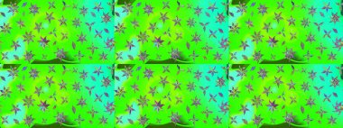 Düz Çiçek Elementleri Tasarımı. Renkli Bahar Teması eskiz kalıbı. Raster illüstrasyonundaki çiçek desenli çizim. Yeşil renkte çiçekler.