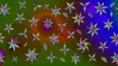 Ağaç dallı bahar çiçekleri ile desen, çiçek siluetiyle yeşil renkler. Raster deseni.