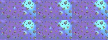 Çiçekler. Vadinin çiçekleri mor renklerde. Soyut etnik raster çizim kalıbı.