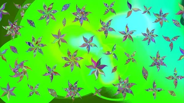 Sevimli çiçek raster deseni. Yeşil renkli çiçekler. Düz Çiçek Elementleri Tasarımı. Renkli Yaz Teması çizim şablonu.