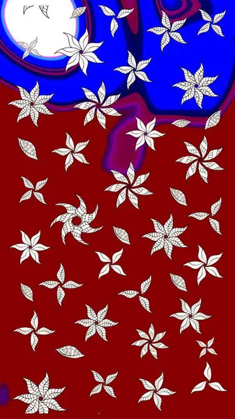 Raster illüstrasyonu. Küçük çiçekli yay deseni çiz. Suluboya stilinde kırmızı renkler üzerine.