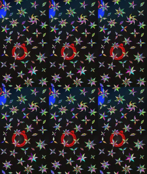 Raster illüstrasyonu. Gri renkli çiçekler. Tropikal çizim çiçek deseni.