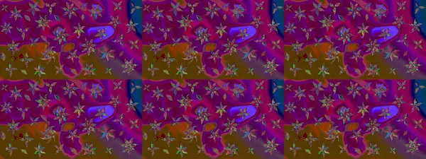 1950-1960 motifleri. Retro tekstil tasarım koleksiyonu. Mor üstüne mor. Çiçekli ipek eşarp. El çizimi çiçek elementleri ile soyut çizim raster deseni.