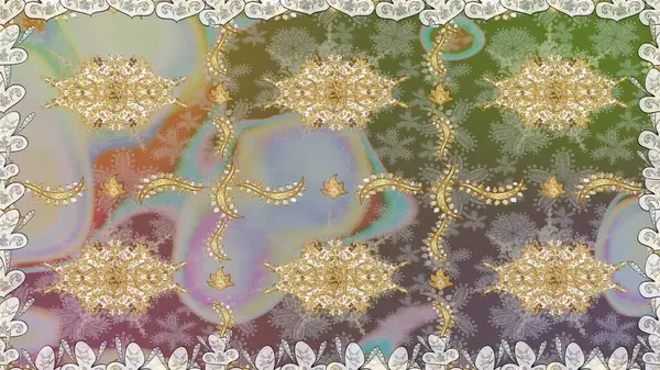 Raster oryantal süs. Gri renkli ve altın elementli altın desenli. Kusursuz altın desen.