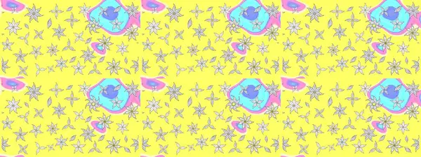 Küçük çiçekteki sevimli çiçek deseni. Raster illüstrasyonu. Sarı renkte çiçekler.