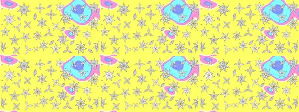 Küçük çiçekteki sevimli çiçek deseni. Raster illüstrasyonu. Sarı renkte çiçekler.