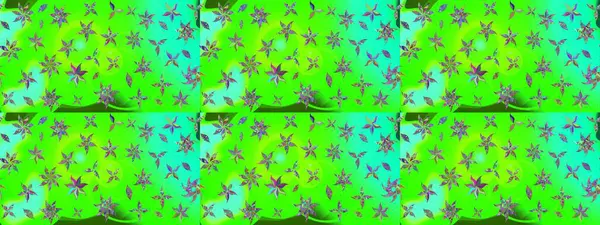 Düz Çiçek Elementleri Tasarımı. Renkli Bahar Teması eskiz kalıbı. Raster illüstrasyonundaki çiçek desenli çizim. Yeşil renkte çiçekler.