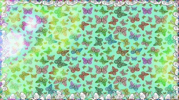 Clipart blue and green Butterfly about Magic çizgi filmi. Kusursuz. Raster illüstrasyonu. Albüm için resim. Kart ve Fotoğraf Üzerine Bebekler ve Dijital Yazdırma Albümleri.