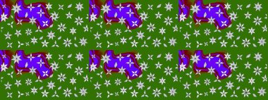 Raster illüstrasyonundaki çiçek desenli çizim. Yeşil renkli çiçekler. Renkli Yaz Temalı eskiz kalıbı. Düz Çiçek Elementleri Tasarımı.