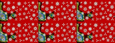 Raster düz çiçek çizim deseni. Hediye ambalaj kağıdı, tebrik kartları, posterler ve pankart tasarımı. Kırmızı renkte çiçekler.