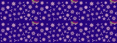 Mavi renkli bitkilerden oluşan parlak çiçekli çizim deseni.