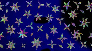 Arkaplan dokusu, duvar kağıdı, mavi renkli çiçek teması. Kabile sanatı boho baskısı, klasik çiçek arkaplanı. Soyut etnik raster çizim kalıbı.