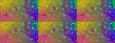 Çiçek desenli eskiz, yaz çiçekleri. Renkli Bahar Teması eskiz kalıbı. Yeşil renkli çiçekler. Düz Çiçek Elementleri Tasarımı.