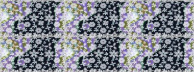 Renkli Bahar Temalı Kusursuz Arkaplan. Gri renkli çiçekler. Sevimli çiçek raster deseni. Düz Çiçek Elementleri Tasarımı.