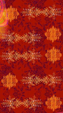 Küçük çiçekli basit bir çiçek çizimi. Raster skeci. Kırmızı, turuncu ve mor renkte şirin çiçekler. Moda baskısı, albüm, ambalaj kağıdı, duvar kağıdı için zarif dekoratif süslemeler..