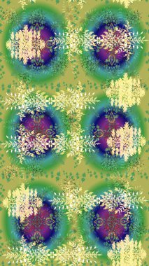 Çevre yeşili, mavi ve nötr mandala şeklindeki kar taneleri sanat terapisi tarzı zen çizim için. El çizimi, dövme stili, kumaş tasarımı ve Raster illüstrasyonunda kartlar..