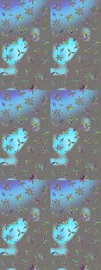 Raster illüstrasyonu. Gri renklerde bahar çiçekleri. Yaprak ve çiçeklerin suluboya resmi, gri renkte çizim deseni.