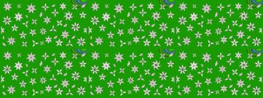 Sevimli çiçek raster deseni. Yeşil renkli çiçekler. Renkli Yaz Temalı eskiz kalıbı. Düz Çiçek Elementleri Tasarımı.