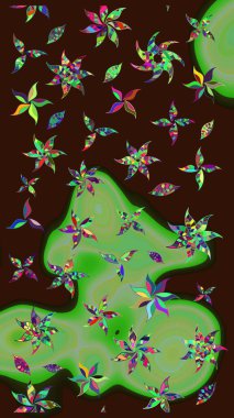 Kahverengi renkli bitkilerden oluşan parlak çiçekli çizim deseni.