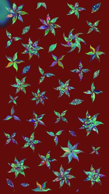 Renkli Yaz Temalı eskiz kalıbı. Düz Çiçek Elementleri Tasarımı. Raster illüstrasyonundaki çiçek desenli çizim. Kırmızı renkte çiçekler.