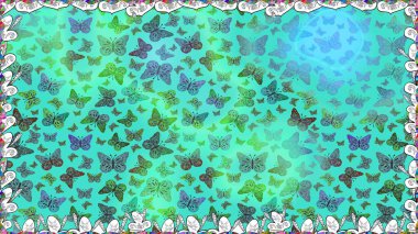 Çocuk kelebeklerin pürüzsüz deseni. Mavi ve yeşil renkli sanat kelebekleri. Raster. Kağıt, kumaş, ambalaj kağıdı ve duvar kağıdı tasarımı için sevimli bir arkaplan.
