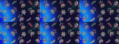 Çiçekli karalama şeklinde Raster çiçek deseni. Nazik, narin çiçek arkaplanı. Çiçekler gri, mavi ve yeşil renklerde.