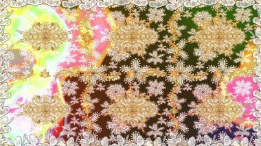 Doğulu stil, altın elementlerle altın rengi nötr renkte arabesk yapar. Kusursuz kıvırcık saçlar. Raster altın desen.