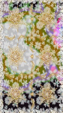 Barok tarzında altın çiçekli süs. Antika altın tekrarlanabilir duvar kağıdı. Damask pürüzsüz yineleme kalıbı. Gri renklerdeki altın element.