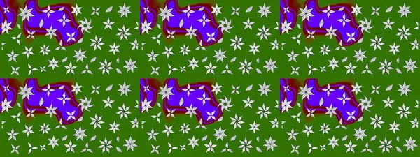 Raster illüstrasyonundaki çiçek desenli çizim. Yeşil renkli çiçekler. Renkli Yaz Temalı eskiz kalıbı. Düz Çiçek Elementleri Tasarımı.