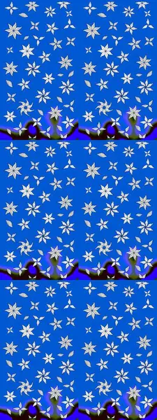 Mavi el çizimi desen. Sanat çiçeklere ilham verir ve arka planda izler bırakır. Raster deseni. Karalama çiçekleri çizim deseni.