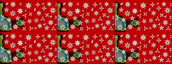 Raster düz çiçek çizim deseni. Hediye ambalaj kağıdı, tebrik kartları, posterler ve pankart tasarımı. Kırmızı renkte çiçekler.