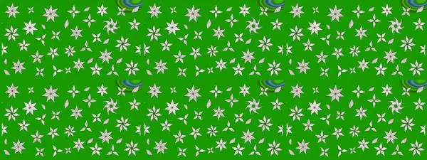 Sevimli çiçek raster deseni. Yeşil renkli çiçekler. Renkli Yaz Temalı eskiz kalıbı. Düz Çiçek Elementleri Tasarımı.