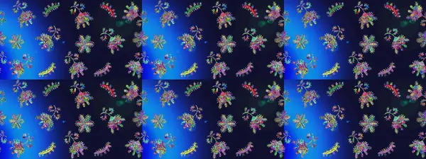 Çiçekli karalama şeklinde Raster çiçek deseni. Nazik, narin çiçek arkaplanı. Çiçekler gri, mavi ve yeşil renklerde.