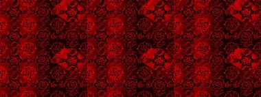 Sanat esinlenilmiş, siyah ve kahverengi şekilli çiçekler ve yapraklar. Kırmızı, siyah ve kahverengi el çizimi desen. Raster deseni. Karalama çiçekleri kusursuz desen.