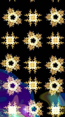 Kış kar taneleri, raster arka plan. Yüzey için tekrarlanan doku, ambalaj kağıdı, siyah, mavi ve sarı renkte kar tanesi.