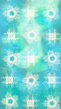 Kar taneleri, kar yağışı. İllüzyon. Düşen Noel stili kar taneleri. Güzel raster nötr, mavi ve yeşil kar taneleri renkli bir arkaplanda izole edilmiş..