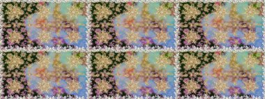 Senin tasarımın için, duvar kağıdı. Altın rengi, kusursuz çizim. Gri renklerde, altın çiçekli altın desenler. Raster geometrik arkaplanı.