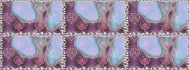 El çizimi. Çiçekli, yapraklı, çiçeksiz çiçek desenli. Raster illüstrasyonu.