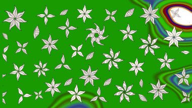 Sevimli çiçek raster deseni. Sketch Colour Spring Theme eskiz kalıbı. Düz Çiçek Elementleri Tasarımı. Yeşil renkte çiçekler.