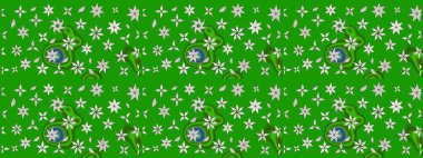 Raster düz çiçek çizim deseni. Hediye ambalaj kağıdı, tebrik kartları, posterler ve pankart tasarımı. Yeşil renkte çiçekler.