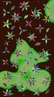 Kahverengi renkli bitkilerden oluşan parlak çiçekli çizim deseni.