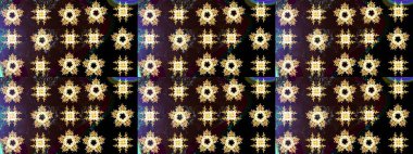 Noel ve yeni yıl moda baskıları için tatil tasarımı. Kahverengi, siyah ve sarı kar taneleri. Raster illüstrasyonu. Kar tanelerinin soyut arkaplanlı Noel deseni.