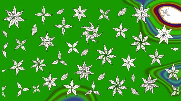 Sevimli çiçek raster deseni. Sketch Colour Spring Theme eskiz kalıbı. Düz Çiçek Elementleri Tasarımı. Yeşil renkte çiçekler.