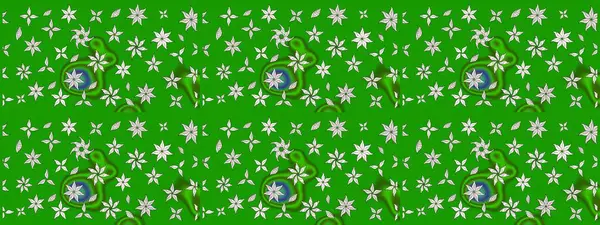 Raster düz çiçek çizim deseni. Hediye ambalaj kağıdı, tebrik kartları, posterler ve pankart tasarımı. Yeşil renkte çiçekler.
