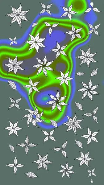 Çiçek açan parlak kolaj çiçekleri nötr. Çiçekli zambakların eskiz geçmişi. Çiçek tasarımı için inanılmaz kolaj cennet tarzı..