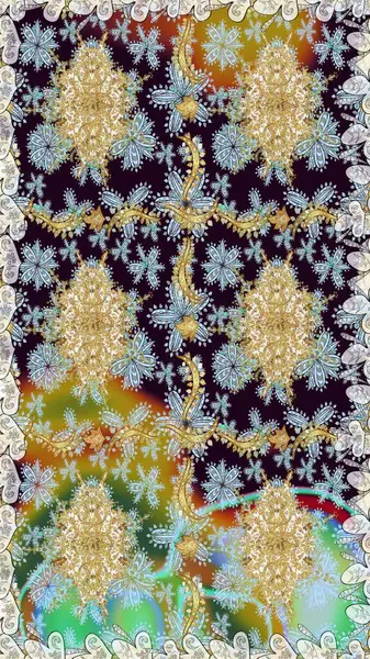 Kusursuz altın desen. Tarafsız renkler ve altın elementler. Çiçek desenli altın metal. Raster altın çiçek süsü brokar kumaş ve cam desenli..