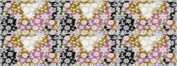 Tarafsız renklerde çiçekler. Raster illüstrasyonu. Asya tekstil tarzında. Raster illüstrasyonu. Kusursuz çiçek deseni.